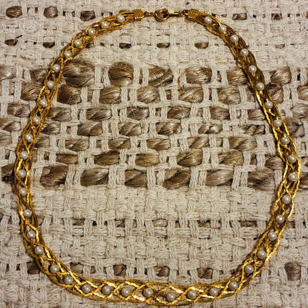 Circa 1990’s Vintage Avon Gold and Ivory Pearl Braided Necklace